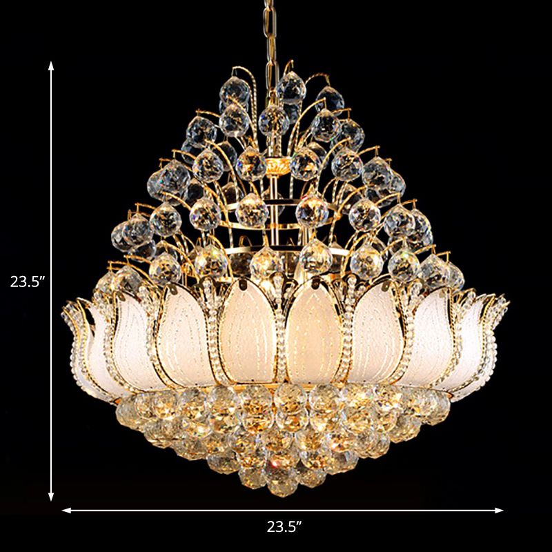 Gold Lotus Hanging Light Contemporary 9/11 Lights Faceted Crystal Ball Chandelier Light Fixture, 18.5"/23.5" Wide