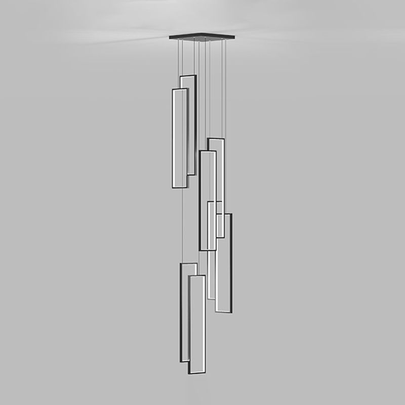 Rectangular Spiral Stairs Pendant Lighting Metal Creative Minimalist Multi Light Hanging Lamp in Black