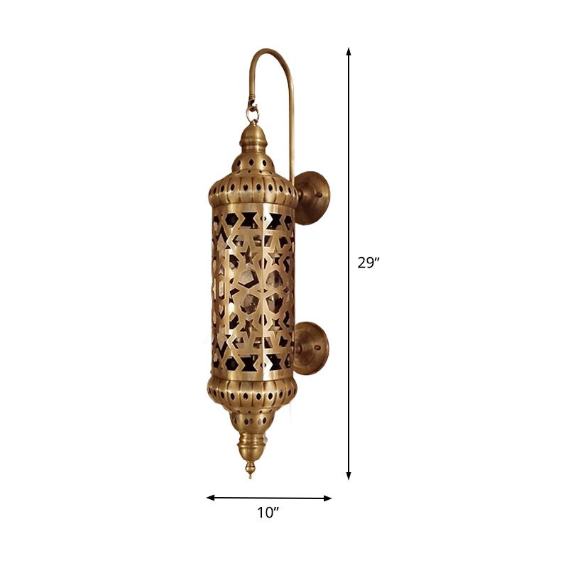 Metal Brass Sconce Light Fixture Cylinder 1-Light Arab Wall Mounted Ceiling Lamp with Hollow Out Design
