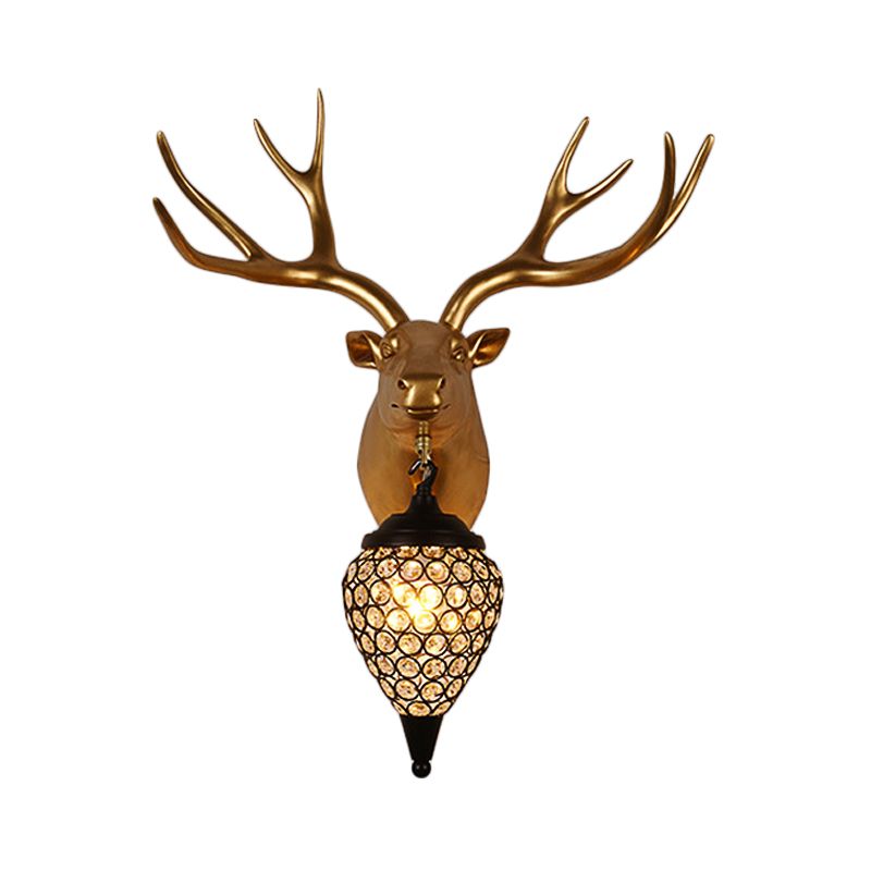 1 hoofd gefacetteerde kristallen wandmuur gemonteerd licht rustieke zwarte regendruppelbed sconce lamp met bruine paarden/hertenkop