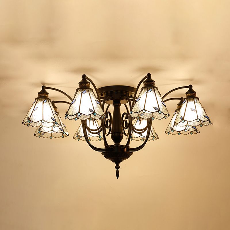 8 koppen kegel plafond gemonteerd licht tiffany wit/blauw handgemaakt kunstglas semi -flush light armatuur