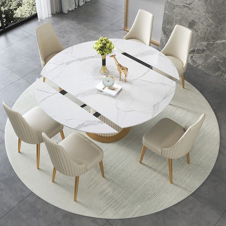 Glam 1/4/5/7 Pieces Leather Dinette Set with Sintered Stone Top Scalable Dining Table Set