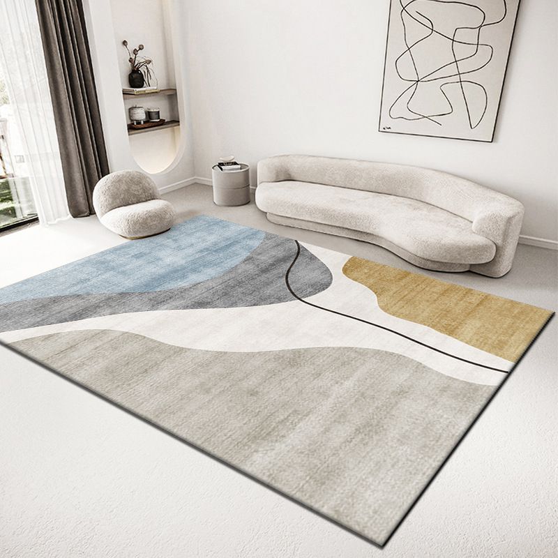 Grey Contrast Color Rug Polyester Modern Area Rug Washable Rug for Living Room