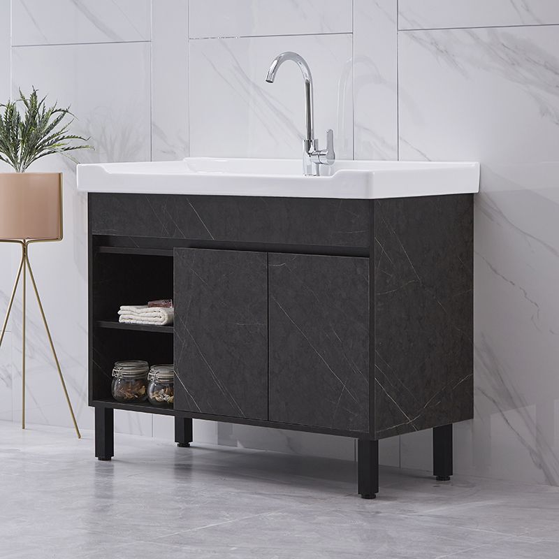 Single Sink Vanity Set Freestanding Rectangle 2 Doors Wood Bath Vanity