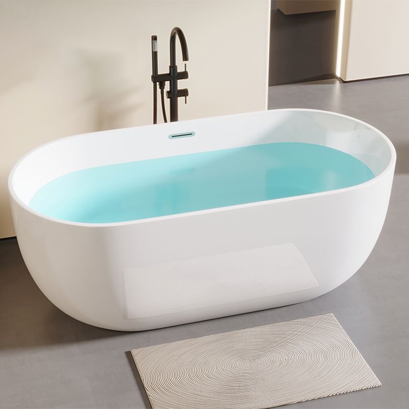 Modern Acrylic-Fiberglass Oval Bathtub Freestanding Soaking Bathtub with Center Drain