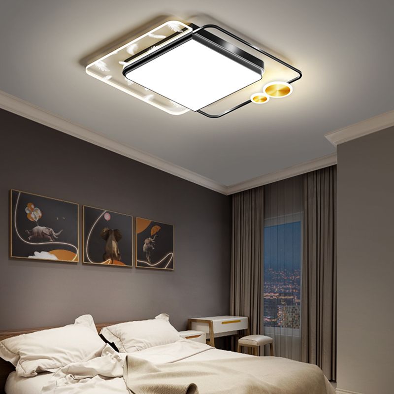 Geometric Feather LED Ceiling Light in Modern Simplicity Wrought Iron Ceiling Fixture for Living Room