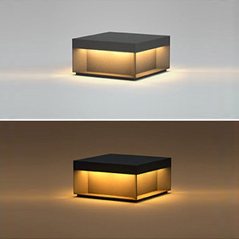 Rectangular Shape Metal Outdoor Lights Modern Style 1-Light Solar Pillar Lamp in Black