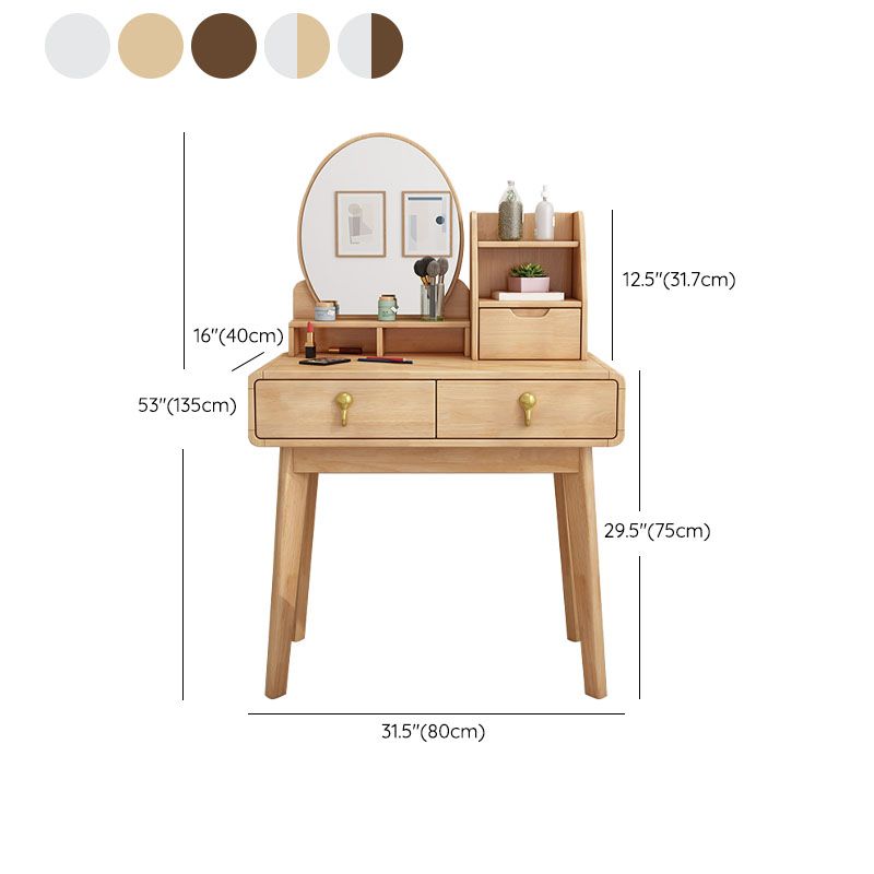 Solid Wood Makeup Counter 3 Drawer Vanity Dressing Table With Stool
