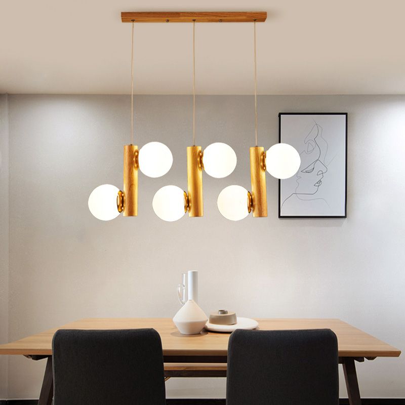 Glass Globe Pendant Chandelier Nordic Wood Hanging Light for Dining Room