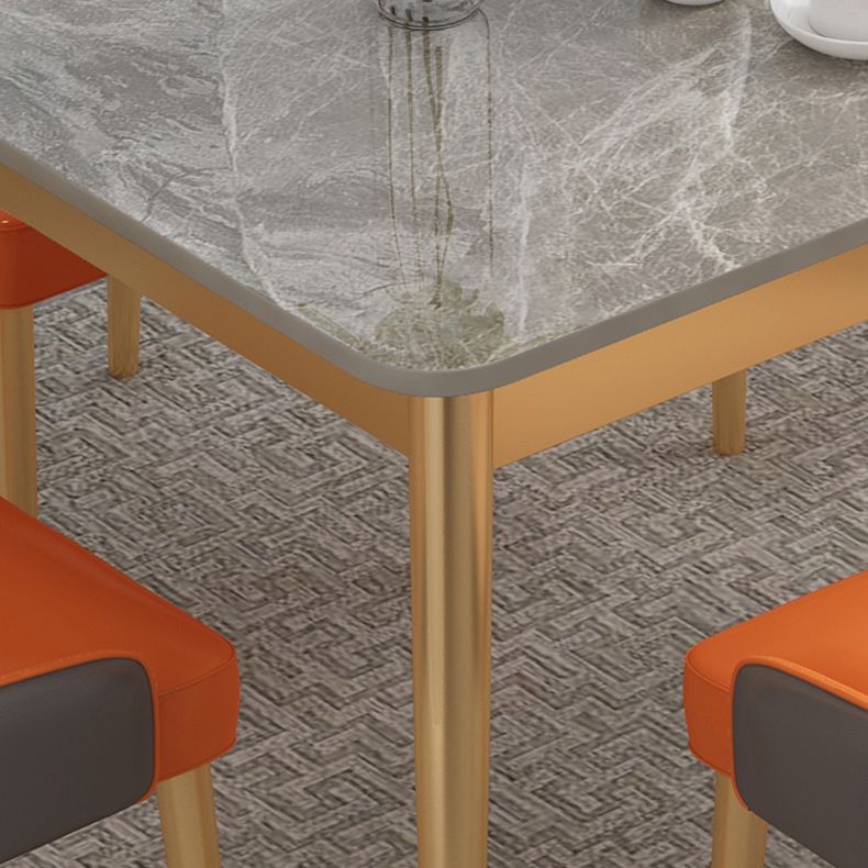 Luxury Sintered Stone Dining Table Rectangle Grey Top Table with Metal 4 Legs