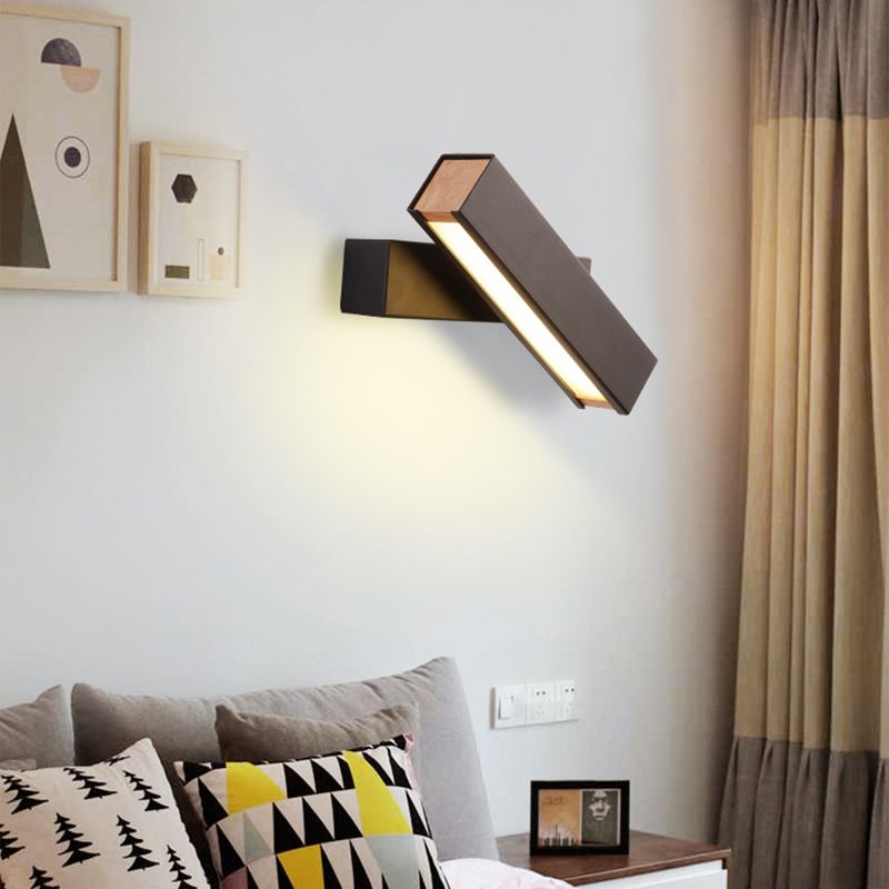 Hölzerne rechteckige LED -Wandleuchten in der modernen Einfachheit Schmiedeeisenwandlampe mit Acrylschatten