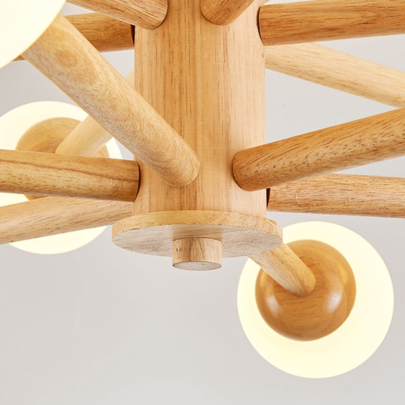 Modern Style Wooden Chandelier Ceiling Hanging Light Fixture with Glass Shade