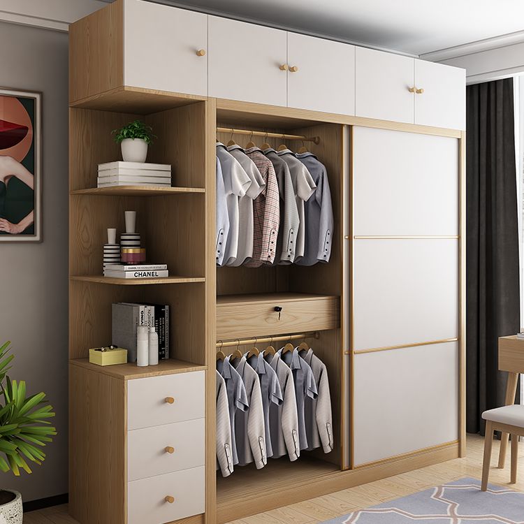 Engineered Wood Modern Wardrobe Closet Sliding Wardrobe Armoire