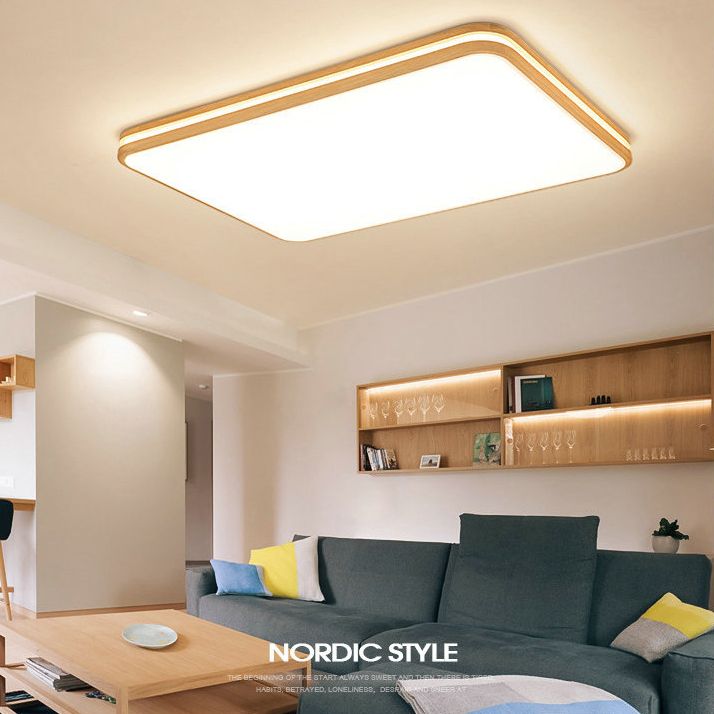 Luminaire encastré en bois rectangulaire, plafonnier LED de Style moderne