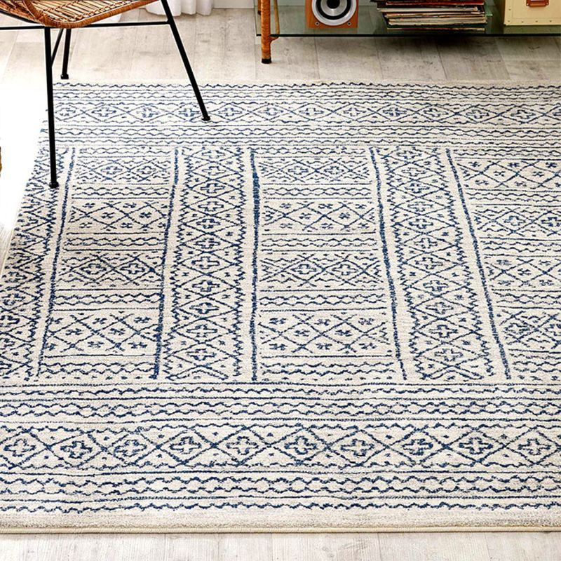 Multi-Colored Living Room Rug Boho Geometric Print Area Rug Cotton Blend Non-Slip Machine Washable Indoor Rug