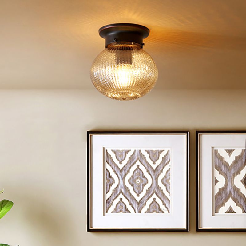 Glass Black Ceiling Mount Light Fixture Round Simplicity Close to Ceiling Lamp
