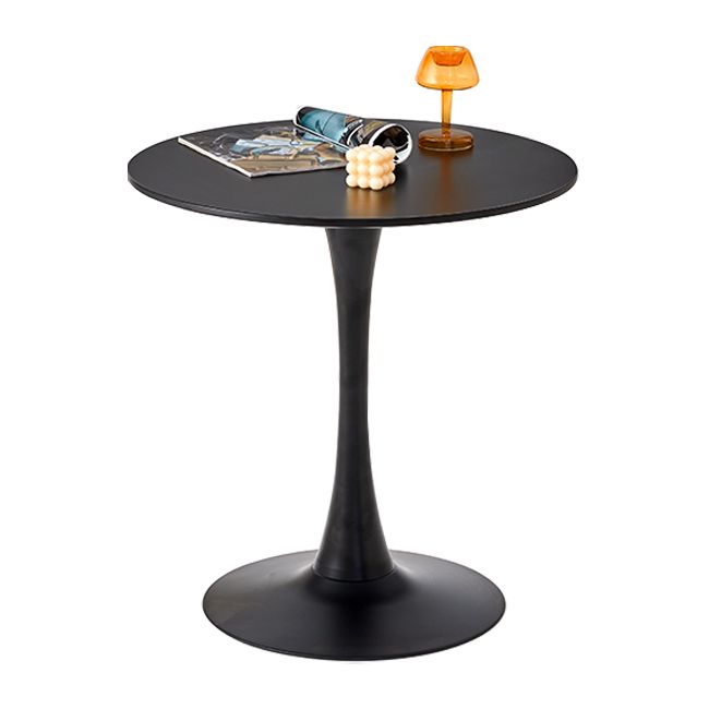 Mesa de comedor redonda moderna de metal, mesa interior con tapa de madera y base de tulipán