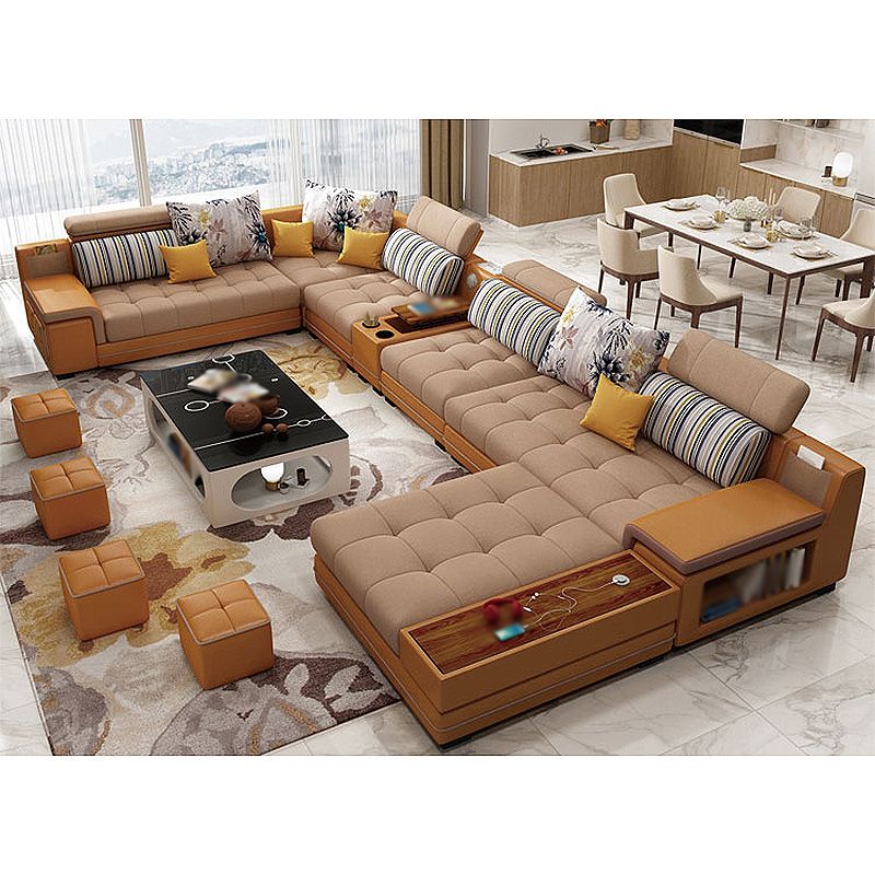161.42"L X 98.43"W X 35.43"H Pu Cushion Back Sofa Square Arm Sectionals with Storage