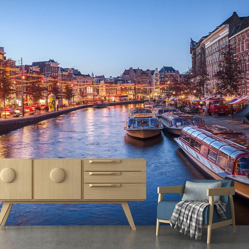 Waterproof River and City Mural Modern Mildew Resistant Wall Covering Bathroom Floor Murals