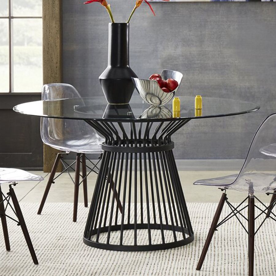 Runde transparente Esstisch Kiefernglas Tisch moderner Stil mit Sockel