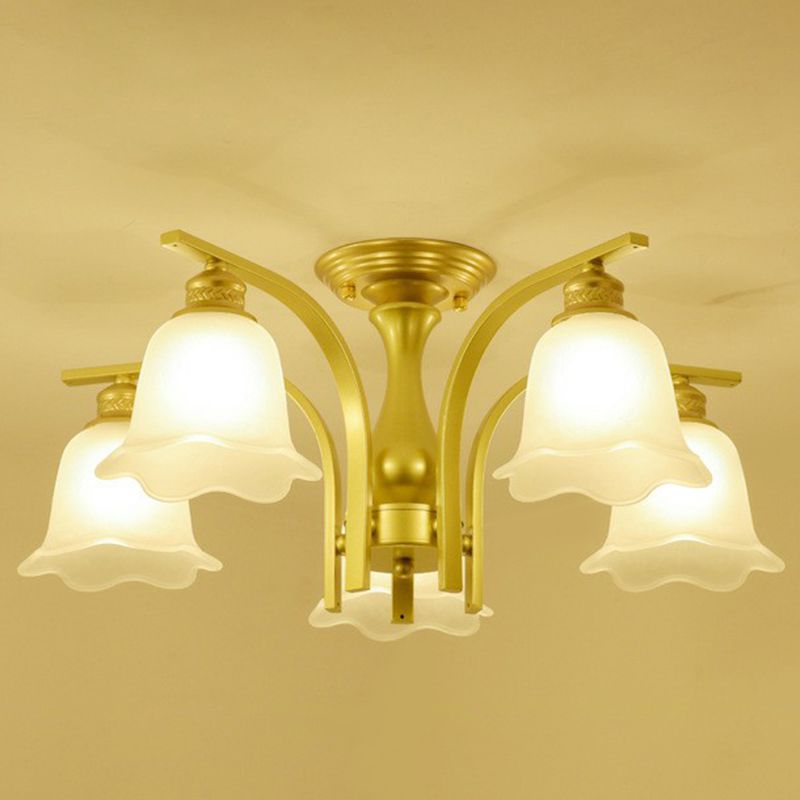 Rustic Ruffled Semi Flush Light Cream Glass Flush Mount Ceiling Chandelier for Living Room