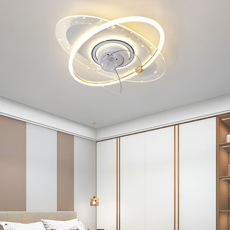 Geometric Shape Metal Ceiling Fans Modern 3-Lights Ceiling Fan Lamp Fixture in White