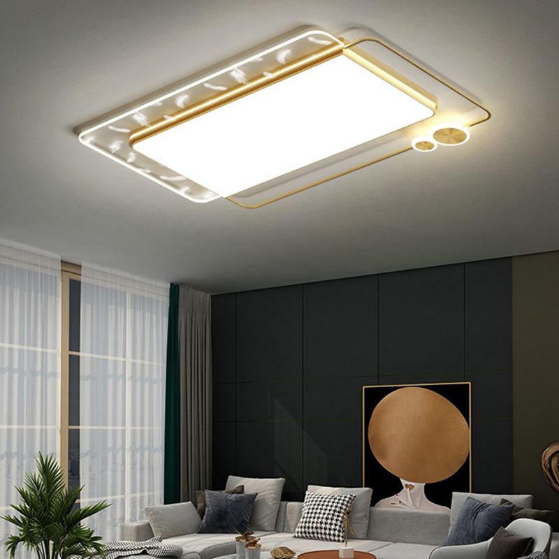 Modern Creative LED Feather Ceiling Light Wrought Iron Geometric Flush Mount with Acrylic Shade