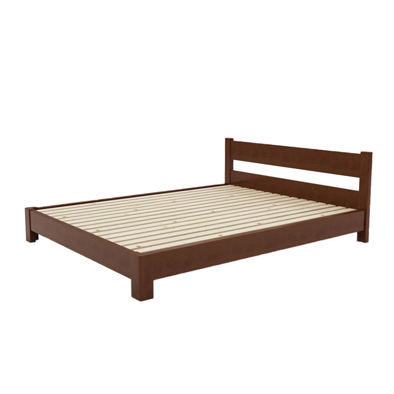 Contemporary Wood Standard Bed, Slat Rectangular Headboard Bed