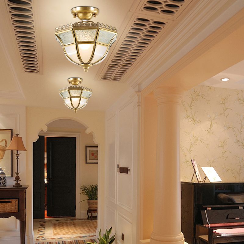 Umbrella de latón semi flush luz tradicional ópalos 1 cabezal techo accesorio montado en el techo