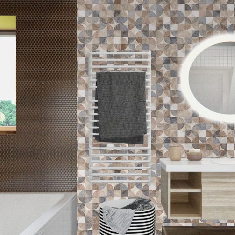 Geometric Semicircles Wallpaper Panels 12 Pieces Brown PVC Wall Decor, Peel off, 2.6-sq ft