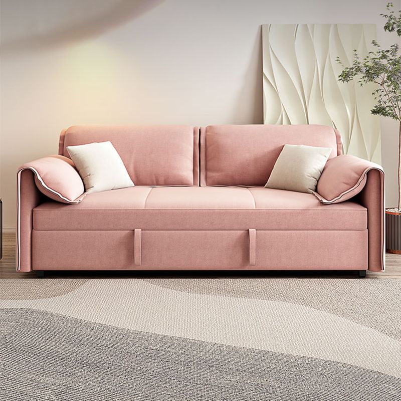 Modern Flared Arm Sofa Bed in Pink Faux Leather Sleeper Sofa with Storage