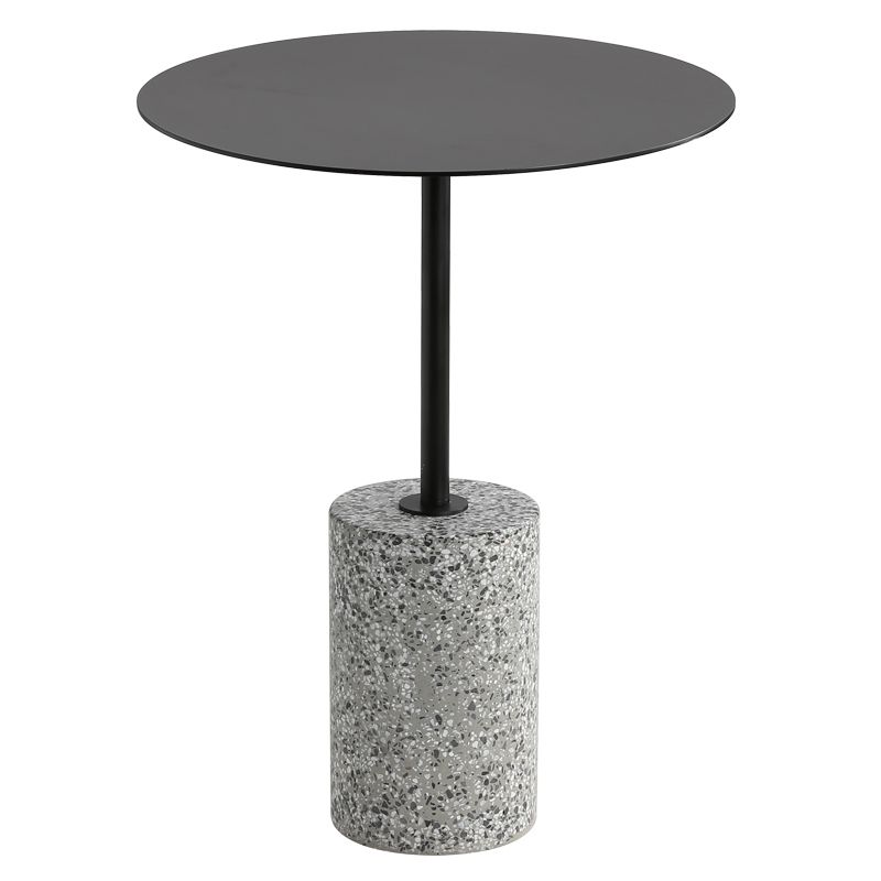Contemporary Metal Round Side End Table with Single Terrazzo Base