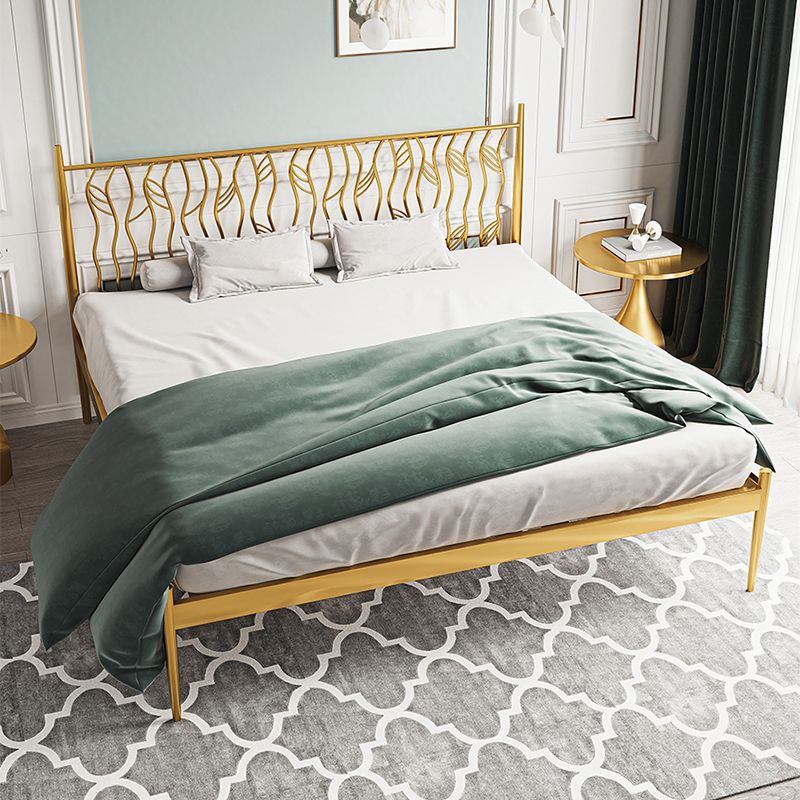 Glam Metal Open-Frame Bed with Rectangular Headboard, 45.3" Tall