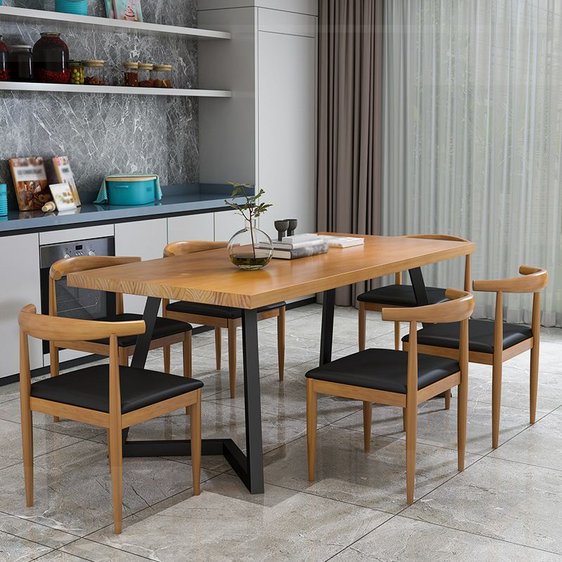 Metal Industrial Rectangle Table Pine Solid Wood Top Table with Sled Base