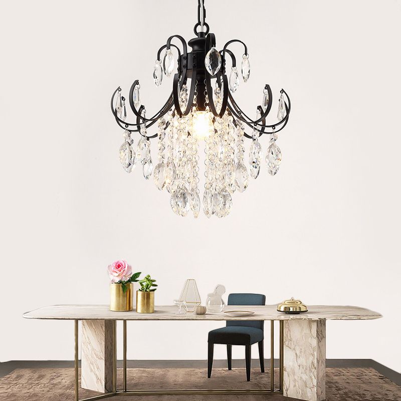 Waterfall Suspension Pendant Contemporary Crystal 1 Head Black/Gold Hanging Lamp Kit for Living Room