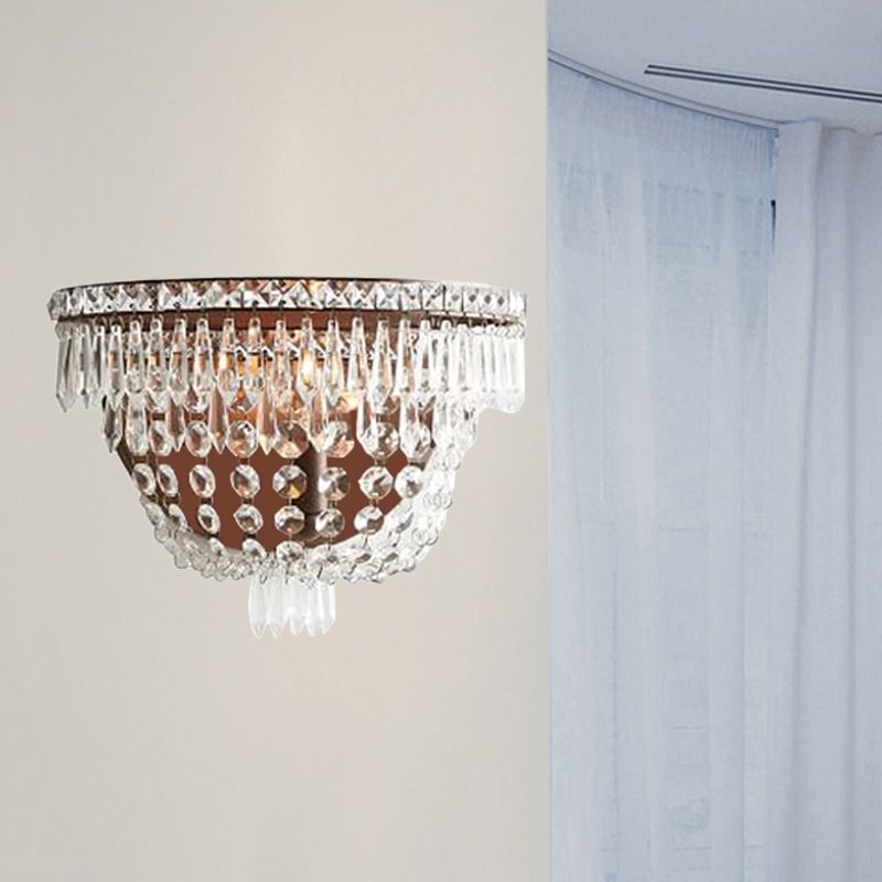 Crystal Beaded Sconce Traditional Style 1 Light Living Room Wall Lighting Idea in Brown