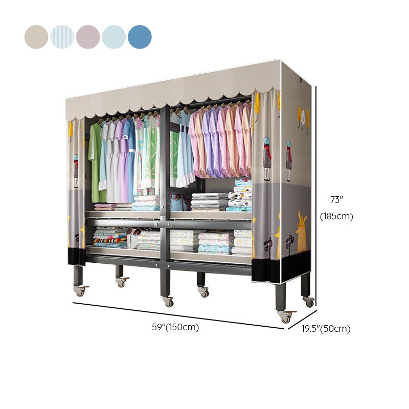 Foldable Freestanding Wardrobe Metal Frame Wardrobe with Casters