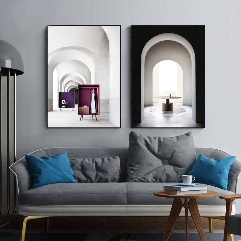 Arched Door Scenery Wall Art Set Soft Color Modern Style Canvas Print for Family Room
