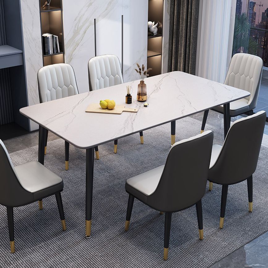 Contemporary Home Sintered Stone Scratch Resistant Dining Table Rectangle Table with 4 Legs Base