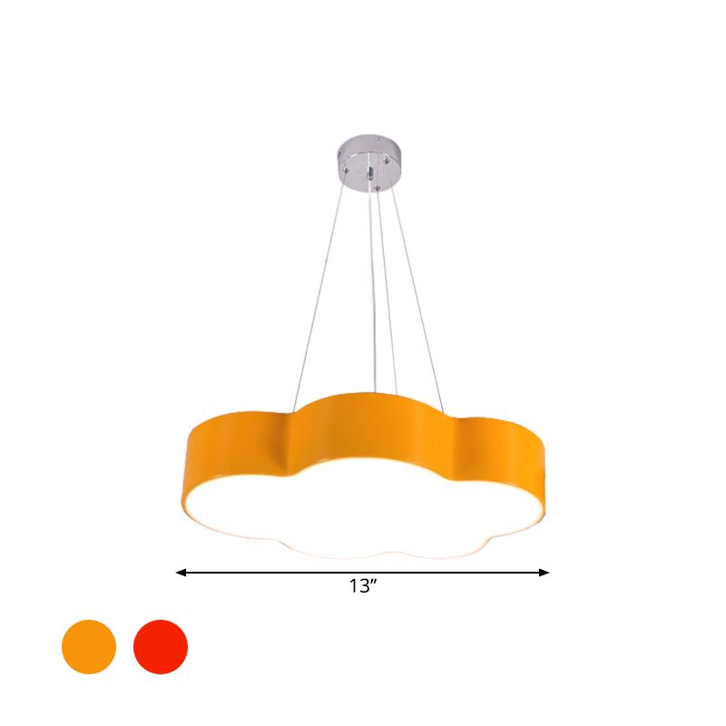 Red/Yellow Cloud Hanging Ceiling Light Macaroon LED Acrylic Pendant Chandelier with Round Canopy