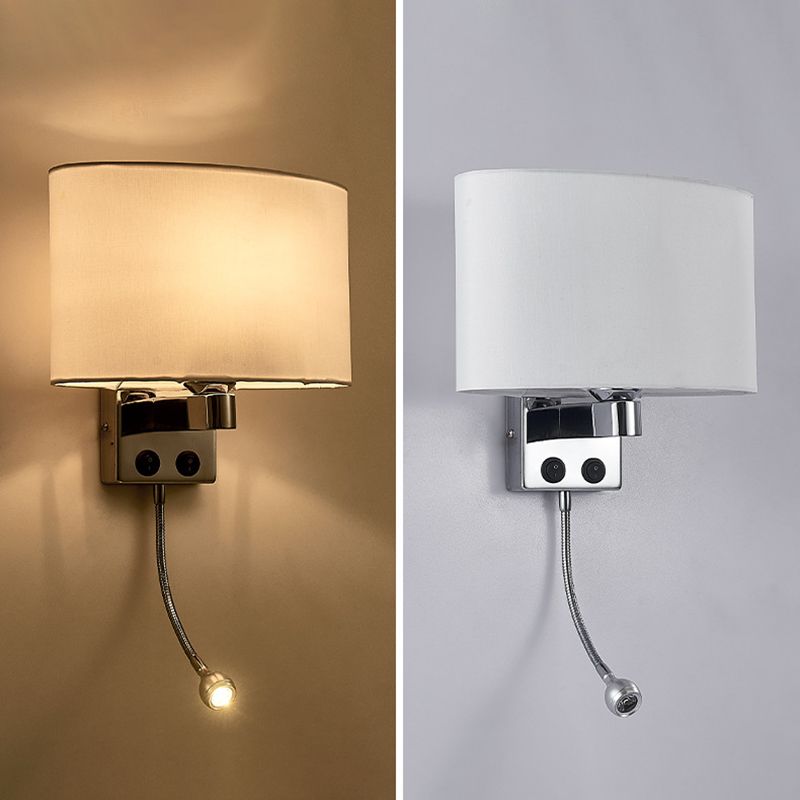 Modern Metal Wall Sconce Oval Shape Wall Light with Fabric Shade for Study