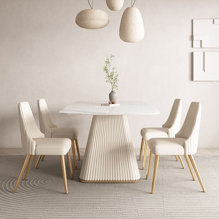 Glam White Dining Table Stone Rectangular Table for Dining Room