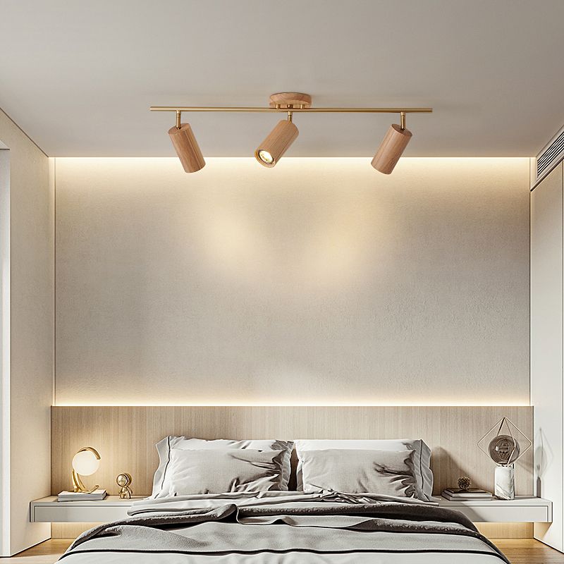 Modernism Ceiling Track Light Wood and Iron Multi - Head Ceiling Semi Flush