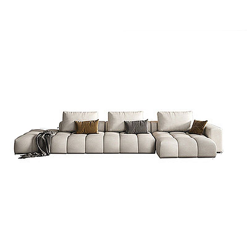 Nordic Cream Square Arm Sofa Faux Leather Cushion Back Sectional for Living Room