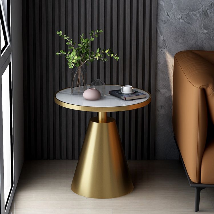 Contemporary Round Slate Top Side Table Metal Pedestal End Table