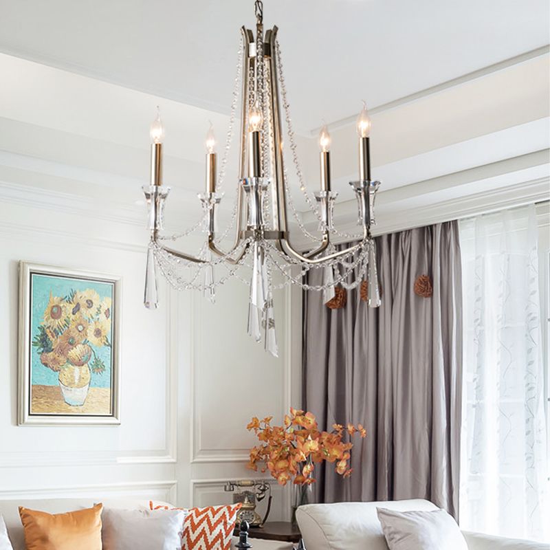 Pièce à manger à manger aux chandeliers Aménagement Countryside 5/6 Lights Chrome Drop Pendant