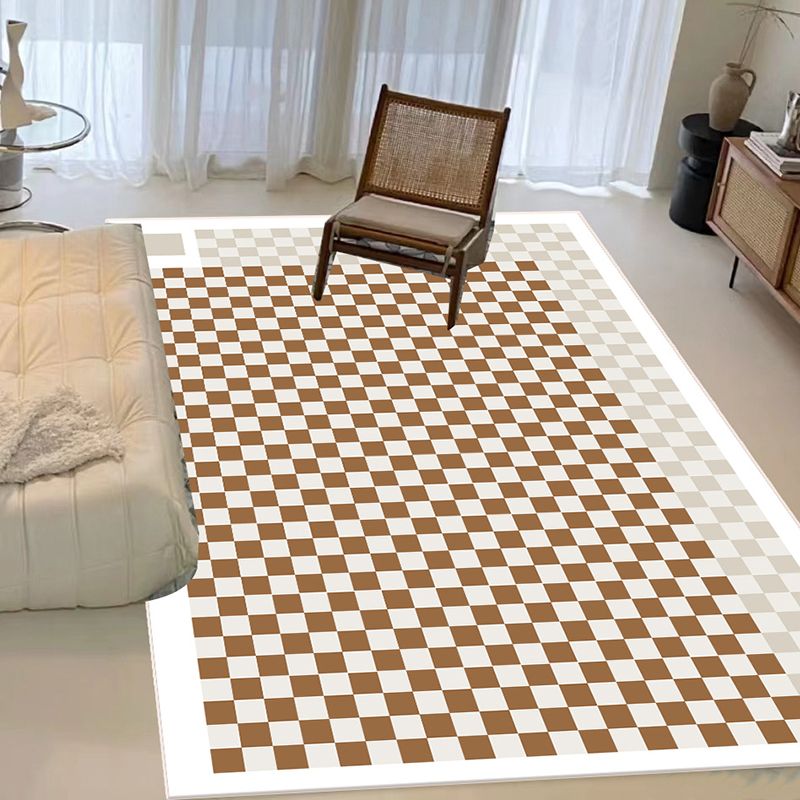Beige Modern Rug Polyester Grid Indoor Rug Stain Resistant Area Rug for Living Room