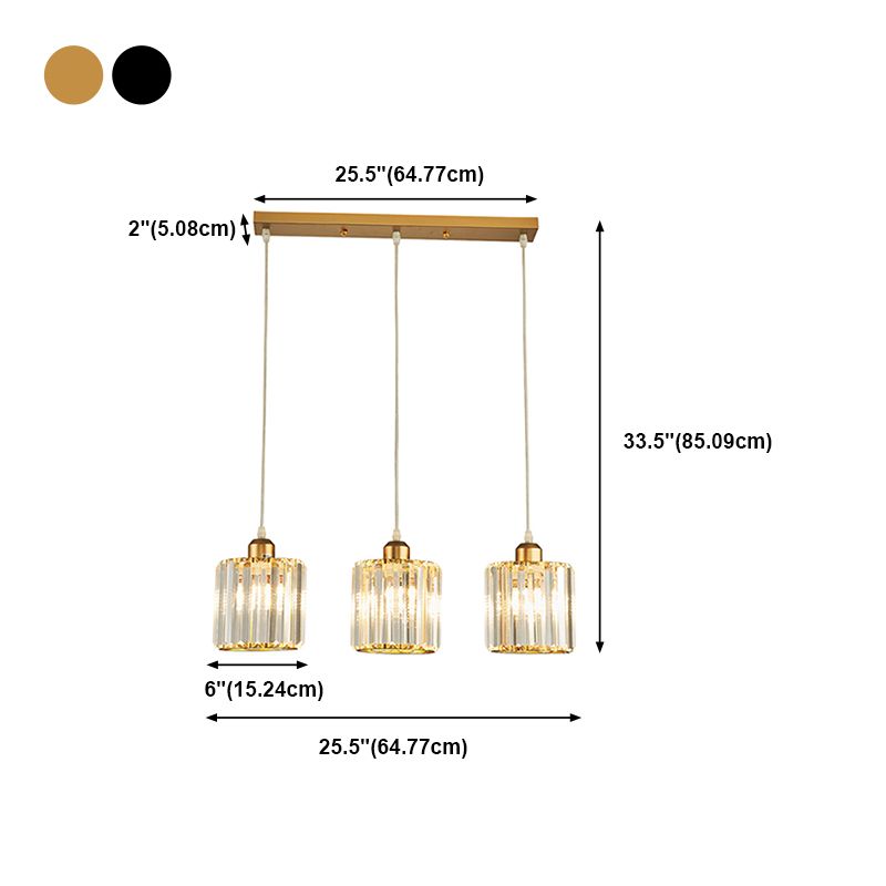 Lámparas de isla de cilindro de estilo moderno cristal 3 lámparas de encogimiento de luz