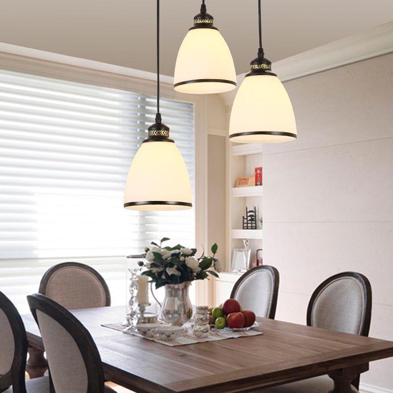 3 Lights Cluster Pendant Lighting Classic Tapered Shade Frosted Glass Hanging Ceiling Light in Black