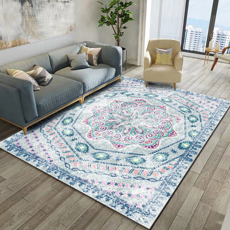 Boho Polyester Teppich Multikolor Tribal Totem Print Teppich Fleckenfesterer Teppich für Wohnkultur